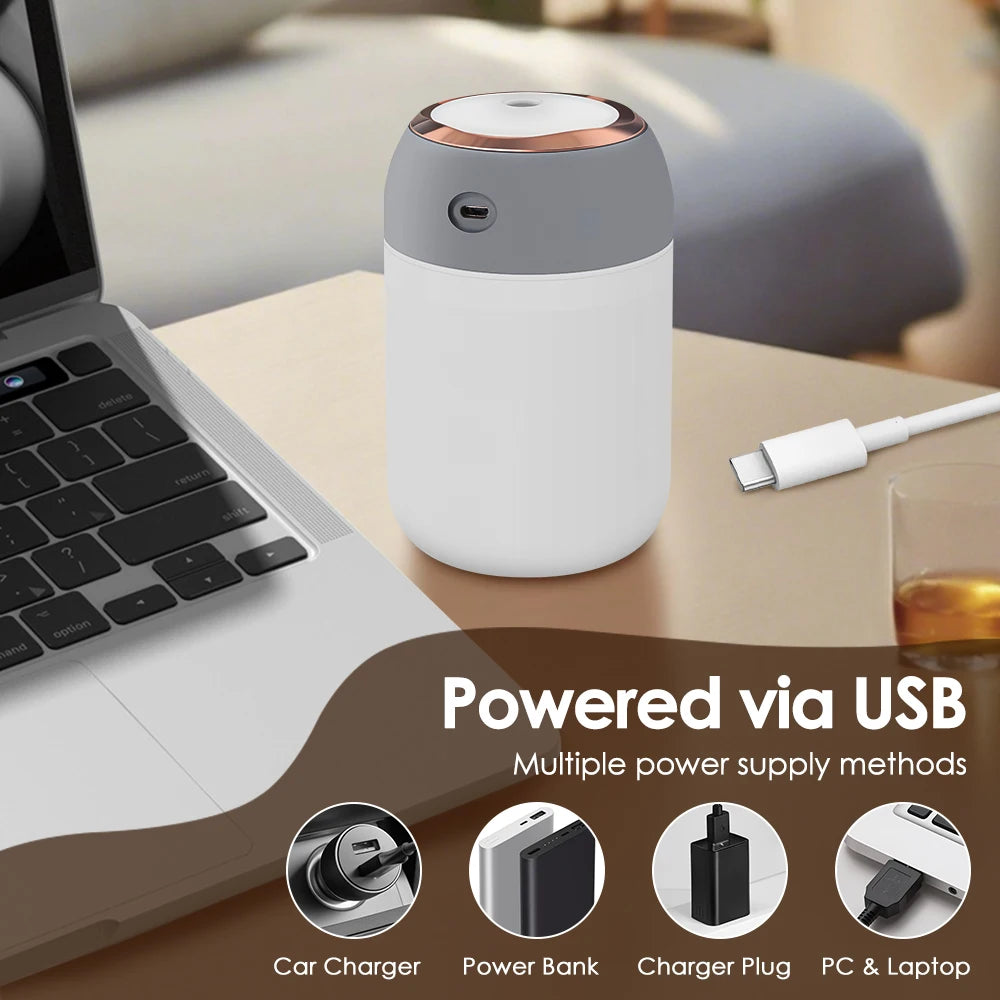 Hava Nemlendirici 600ml – Serin Sis Aroma Difüzörü, USB Taşınabilir Ev ve Ofis Humidifier
