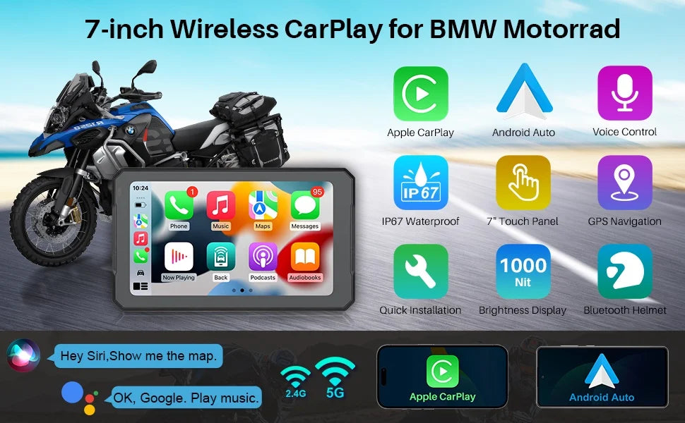Motorcycle 7 Inch Portable GPS Navigator IP67 Waterproof Android Player HD Display  WiFi 5G Carplay for BMW Motorcycle