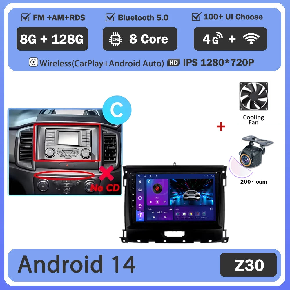 Car GPS Android 16 For Ford Ranger 2015 - 2022 Multimedia Auto Radio Player Navigation Stereo Head Unit No 2din DVD Touch Screen
