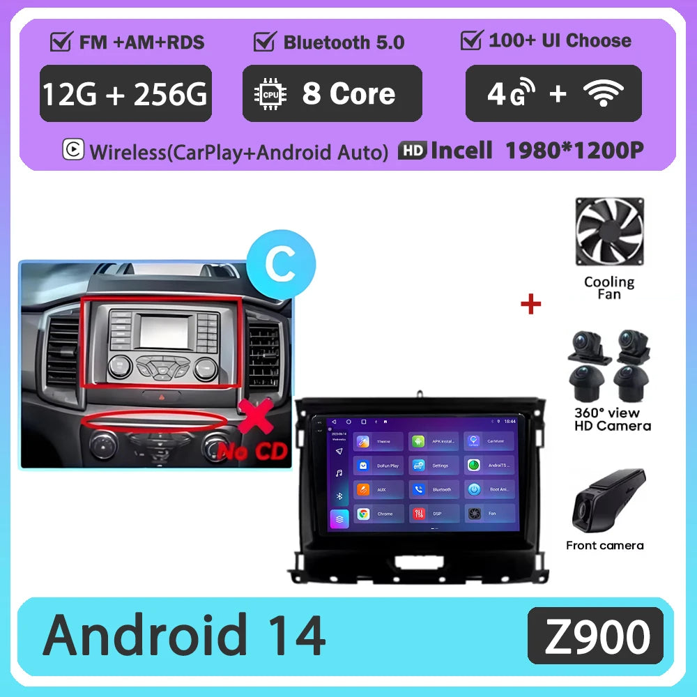 Car GPS Android 16 For Ford Ranger 2015 - 2022 Multimedia Auto Radio Player Navigation Stereo Head Unit No 2din DVD Touch Screen
