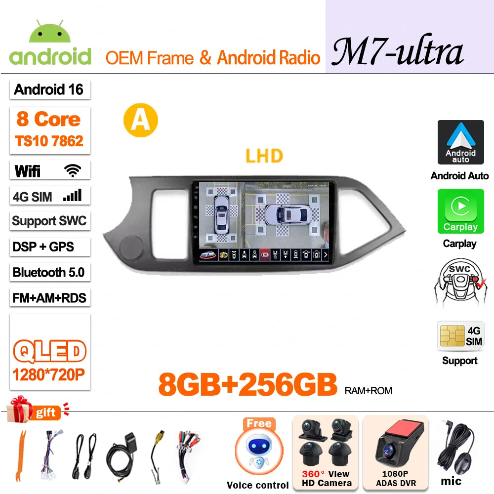 For KIA PICANTO Morning 2 2011 2012 - 2015 2016 Android 16 Car Radio Multimedia Video WIFI Player GPS Wireless Auto RSD DSP