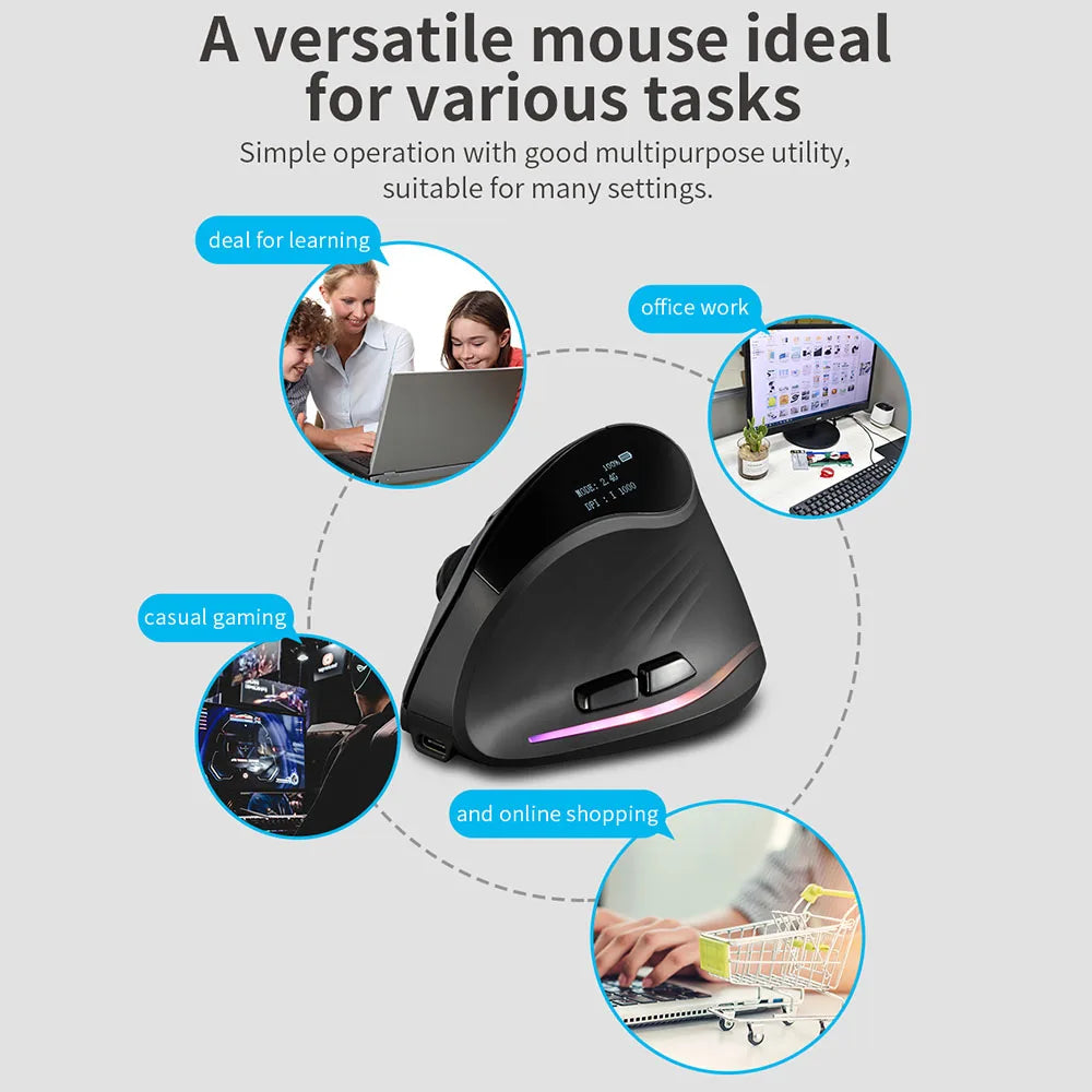 Lefon 2.4G Ergonomik Şarj Edilebilir Kablosuz Dikey Mouse - PC, Laptop ve MacOS Uyumlu (F35C/F35B/F35)