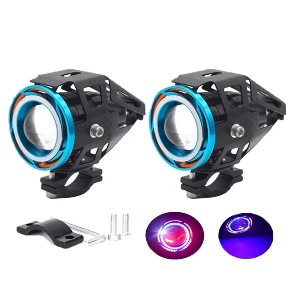 Motorcycle Headlight Fog Lights Super Bright Abgle Eyes Additional Spotlights U7 LED Driving Fog Spot Light with Switch 12V