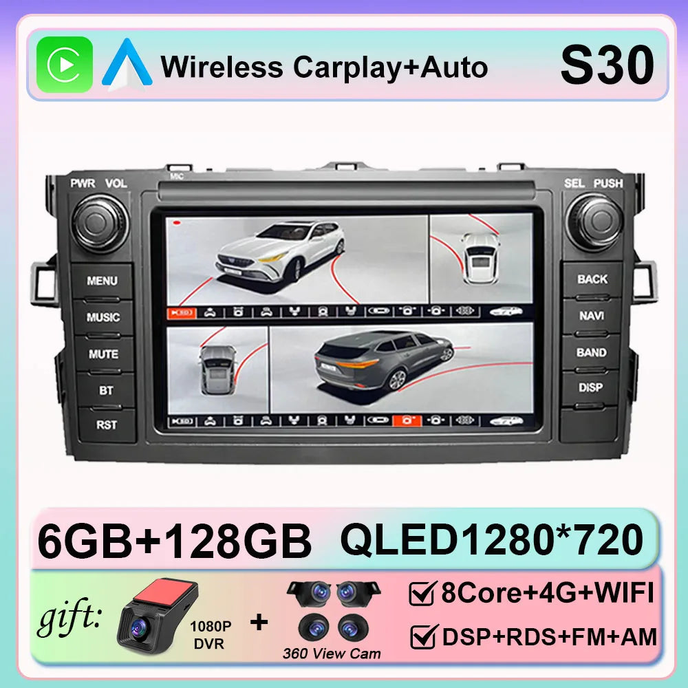 Android 15 Carplay For Toyota Auris Corolla 2006-2012 Car Radio multimedia Player GPS WIFI android Auto Head Unit 2din 5G