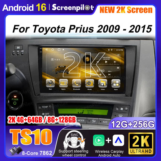 Android 16 For Toyota Prius 2009 2010 2011 2012 2013 2015 Car Radio XW30 Wireless Carplay Android Auto Car Multimedia Player 5G