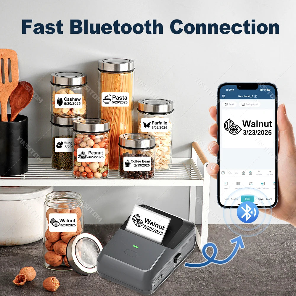 YINSITOM 20-50mm Mini Taşınabilir Termal Yazıcı - Bluetooth, Barkod, Çok Fonksiyonlu Etiket Makinesi, Android/iOS Uyumlu