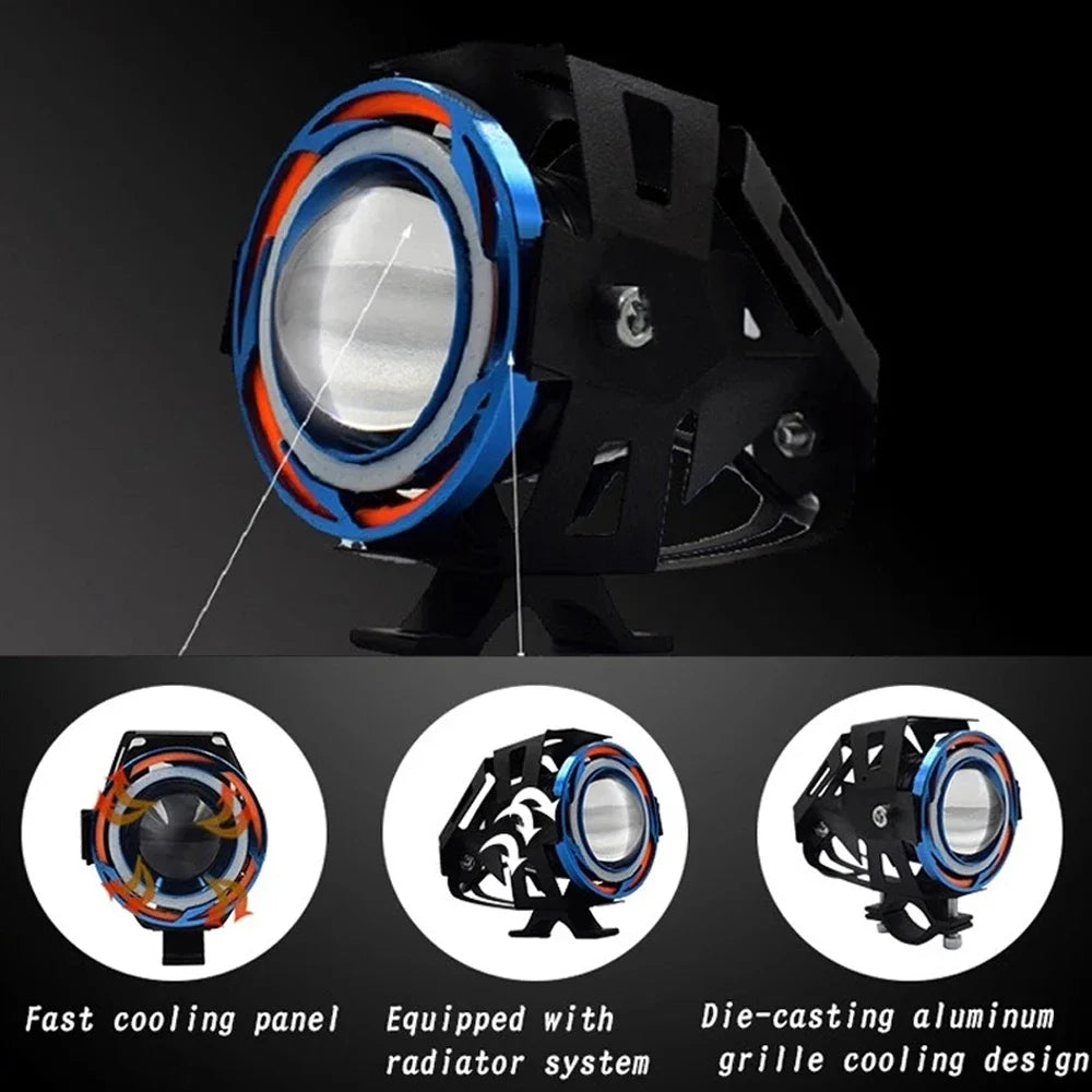 Motorcycle Headlight Fog Lights Super Bright Abgle Eyes Additional Spotlights U7 LED Driving Fog Spot Light with Switch 12V