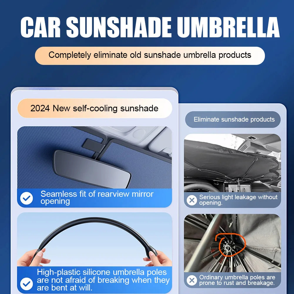 360° Rotatable Car Sunshade Windshield Umbrella Bendable Handle UV Protection Front Window Sunshade Summer Car Accessory