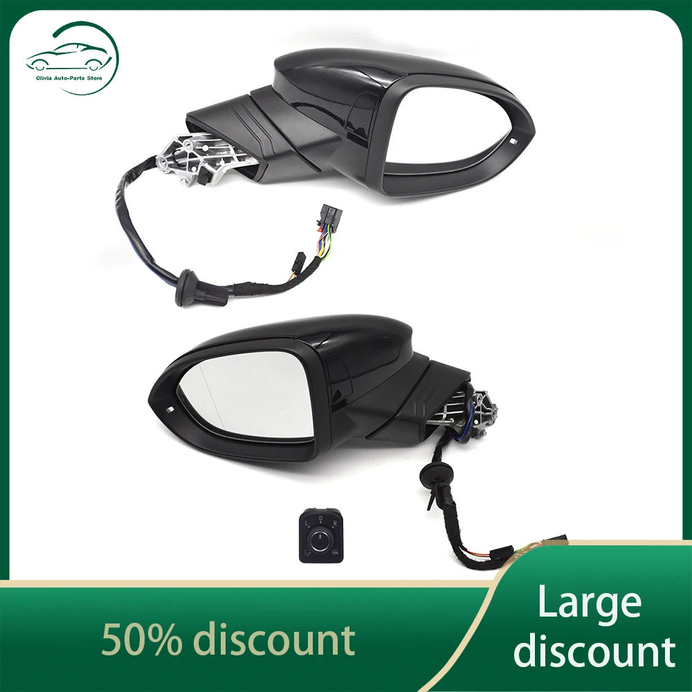 For VW Golf MK8 Electric folding rearview mirror with lane change light Black set