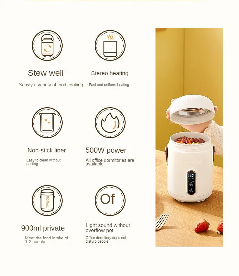 220V 900ML Elektrikli Pişirme Kupası - Taşınabilir Mini Slow Cooker, Çok Fonksiyonlu Pişirme Makinesi, Leç ve Pelte Pişirme