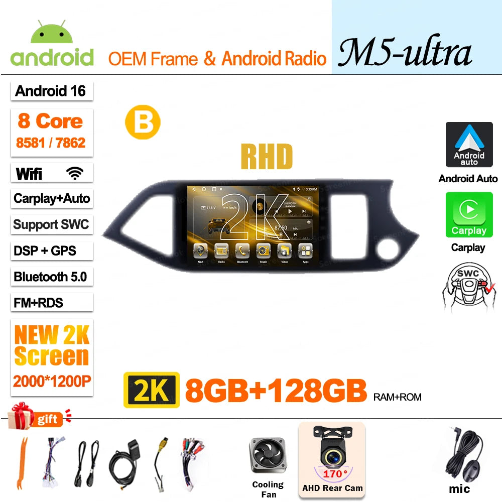 For KIA PICANTO Morning 2 2011 2012 - 2015 2016 Android 16 Car Radio Multimedia Video WIFI Player GPS Wireless Auto RSD DSP