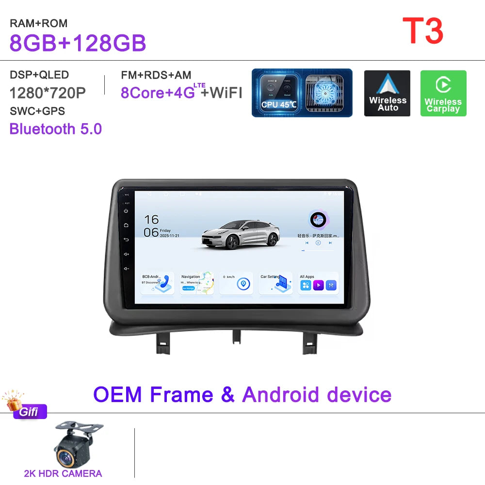 Car GPS Android 16 Auto Radio For Renault Clio 3 CLIO 3 2005-2014 Stereo Head Unit No 2din DVD QLED Screen Dash Cam Multimedia