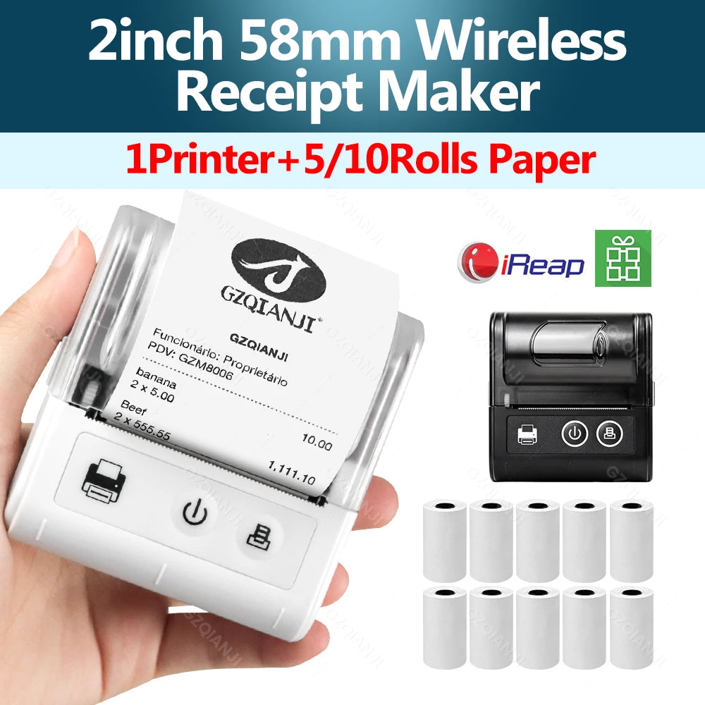 58-mm-Mini-Belegdrucker – Bluetooth, USB, kabelloser tragbarer POS-Drucker – kompatibel mit Android/iOS/PC