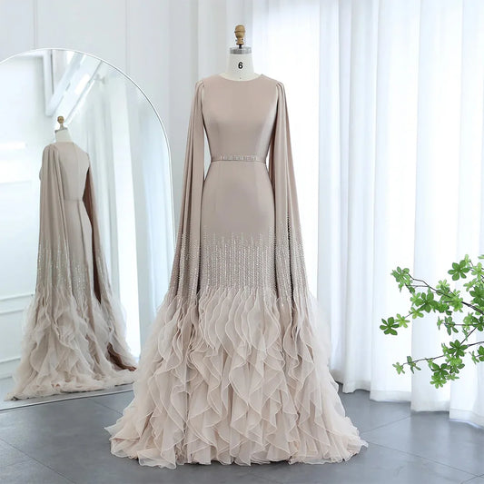 Klassisches langärmeliges Organza-Partykleid Temperament O-Ausschnitt maßgeschneidertes Abendkleid Elegantes Perlen Pailletten Ballkleid mit Gürtel