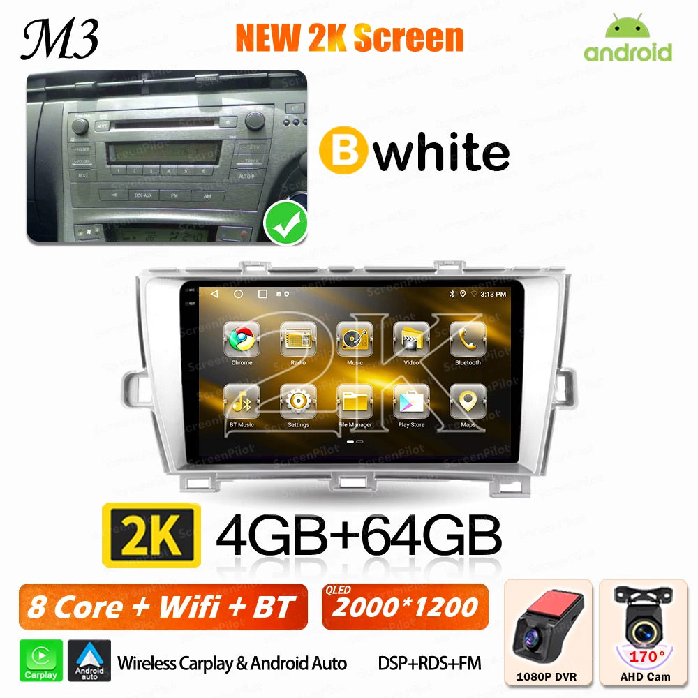 Android 16 For Toyota Prius 2009 2010 2011 2012 2013 2015 Car Radio XW30 Wireless Carplay Android Auto Car Multimedia Player 5G