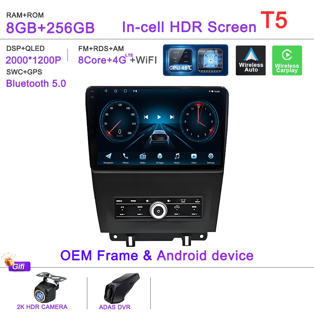 Car GPS Android 16 Auto Radio For Ford Mustang V S-197 2009 2010 2011 2012 - 2014  Stereo Head Unit No 2din DVD QLED Screen Dash