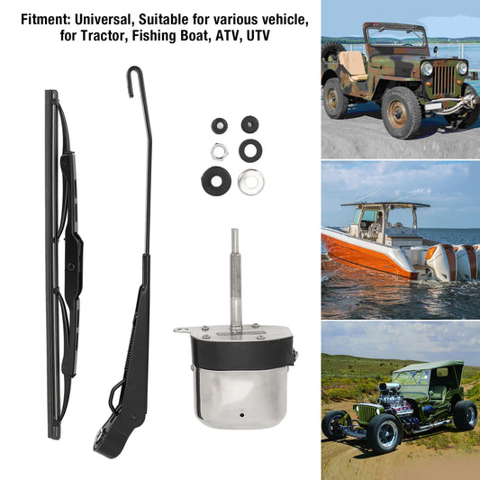 Electric Motor Windshield Wiper Arm Uniform Wiping Wear Resistant Wiper Motor Blade Kit 12V for Tractor Fishing Boat ATV UTV