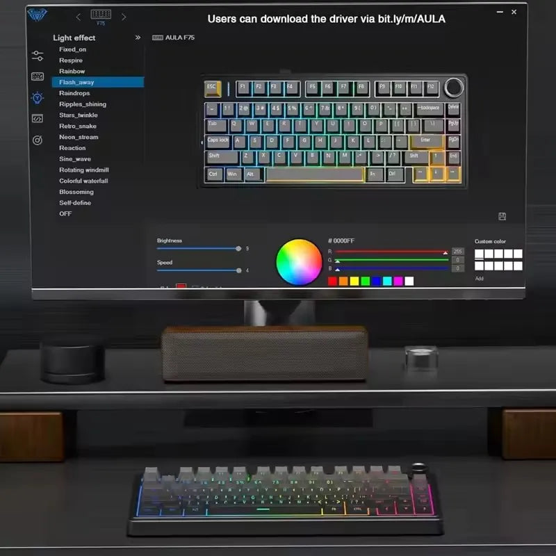 AULA F75 Mekanik Oyun Klavyesi – RGB, 75%, Tri-Mode (2.4G/Bluetooth/Kablo), Gasket Yapı, Gradient Tasarım