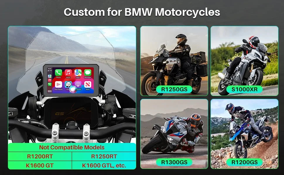 Motorcycle 7 Inch Portable GPS Navigator IP67 Waterproof Android Player HD Display  WiFi 5G Carplay for BMW Motorcycle