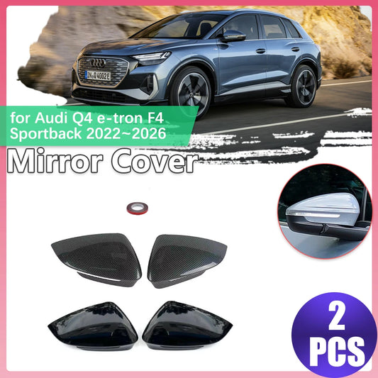 Car Mirror Cover for Audi Q4 e-tron F4 Sportback 2022~2026 ABS Carbon Fiber Black Trim Rearview Mirror Sticker Part Accessories