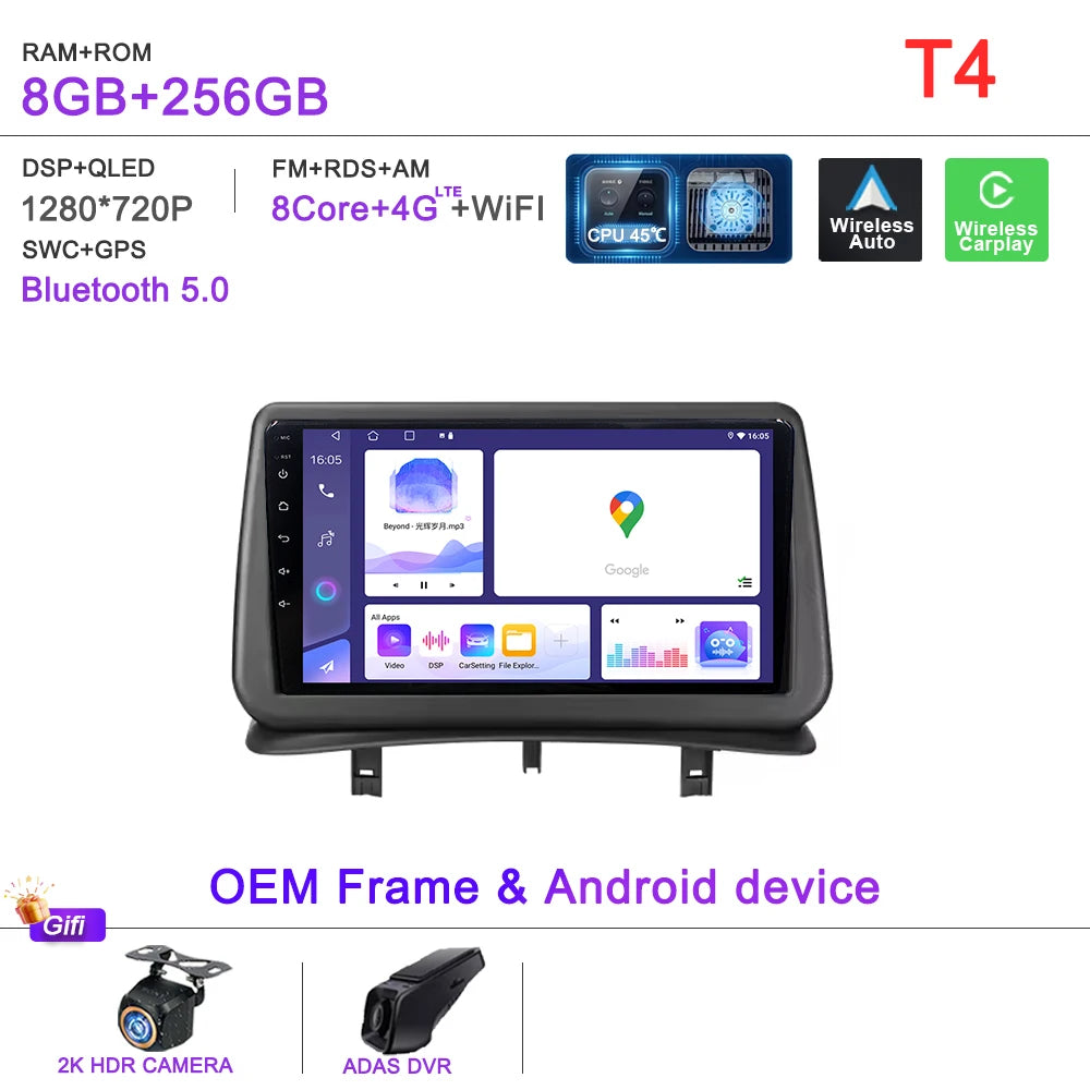 Car GPS Android 16 Auto Radio For Renault Clio 3 CLIO 3 2005-2014 Stereo Head Unit No 2din DVD QLED Screen Dash Cam Multimedia