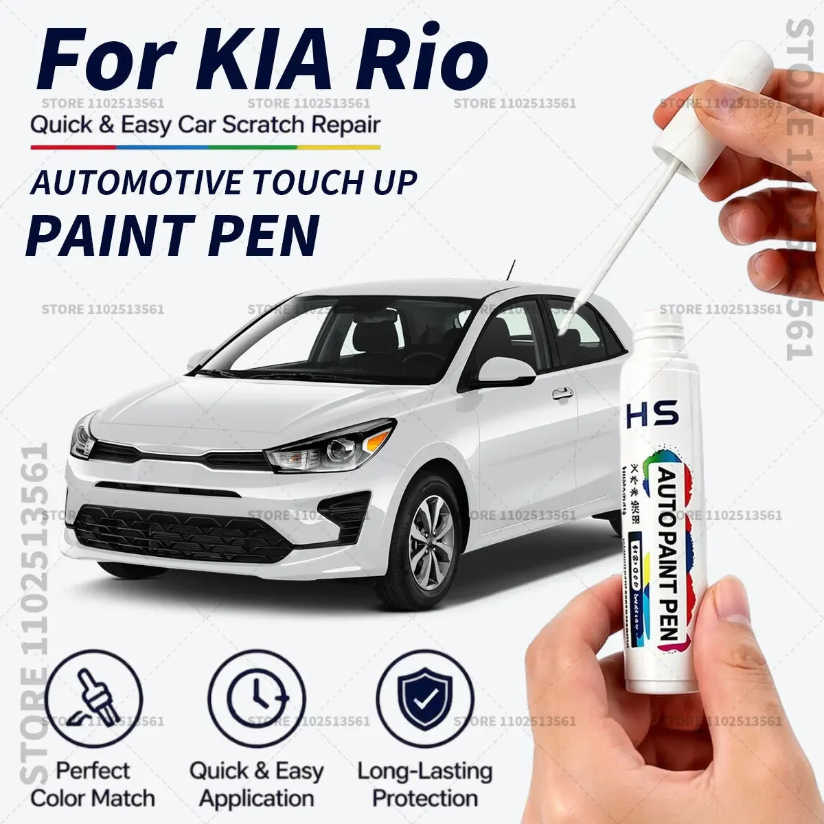 Touch Up Paint Pen for Car Scratch Repair Quick Dry Auto Paint Brush for Minor Paint Damage For KIA Rio 2000-2025 White Silver