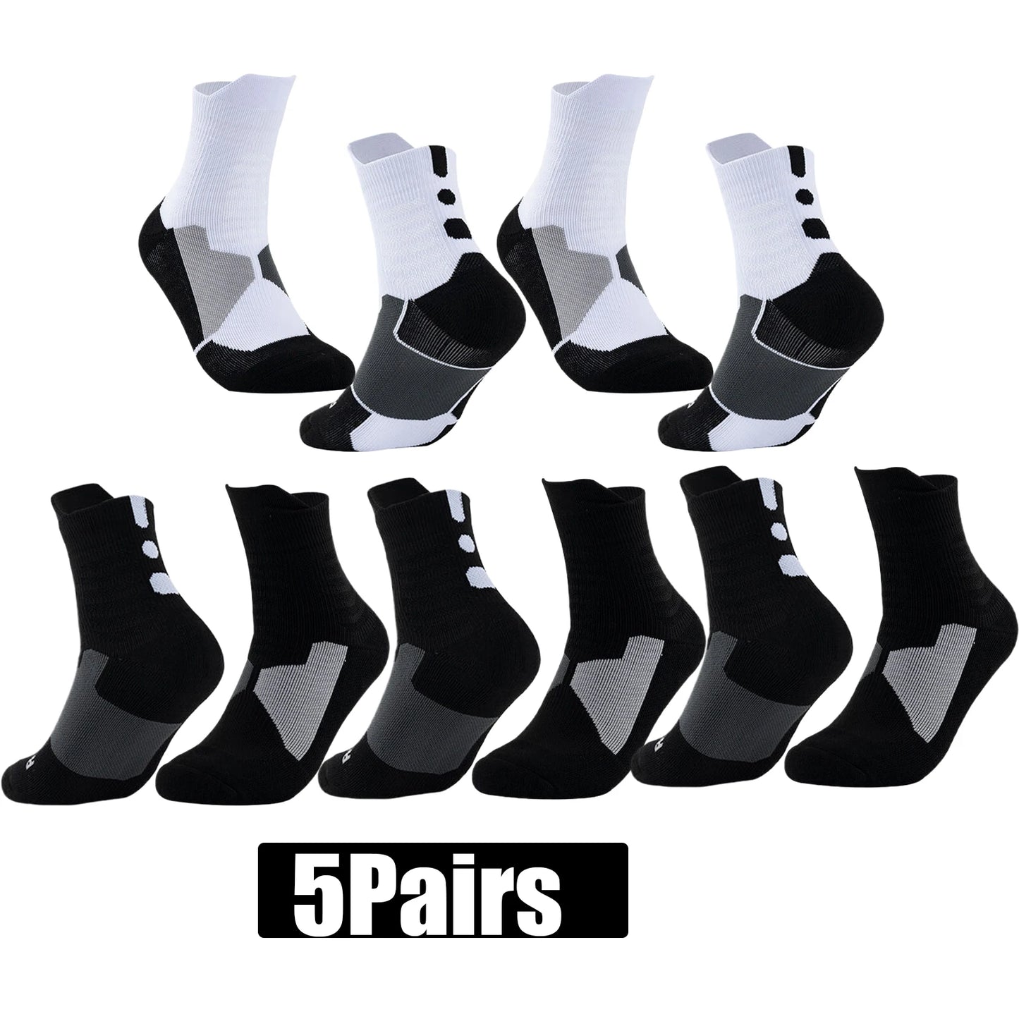 5Pairs Athletic Socks for Men Women Football Basketball Baseball Rugby Soccer Running Hiking Tennis Skateboard
