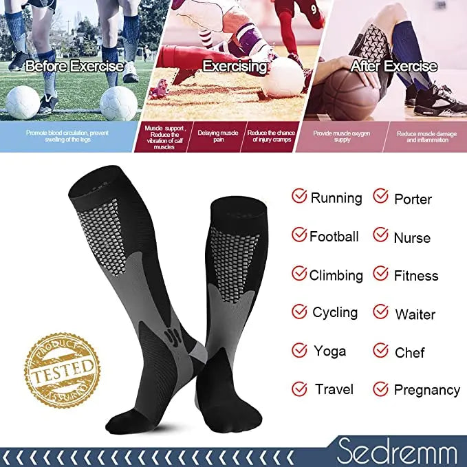 12 Colors Compression Socks For Football Anti Fatigue Pain Relief Men Women 20-30 Mmhg Running Socks Fit For Sport Socks