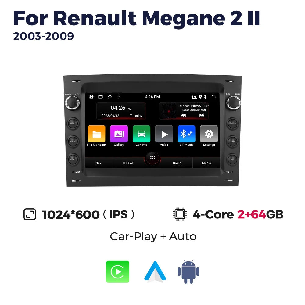 MEKEDE 7'' 9'' CarPlay Android Auto Araç Teybi - Renault Megane 2 2002-2009 Uyumlu Akıllı Multimedya Sistemi