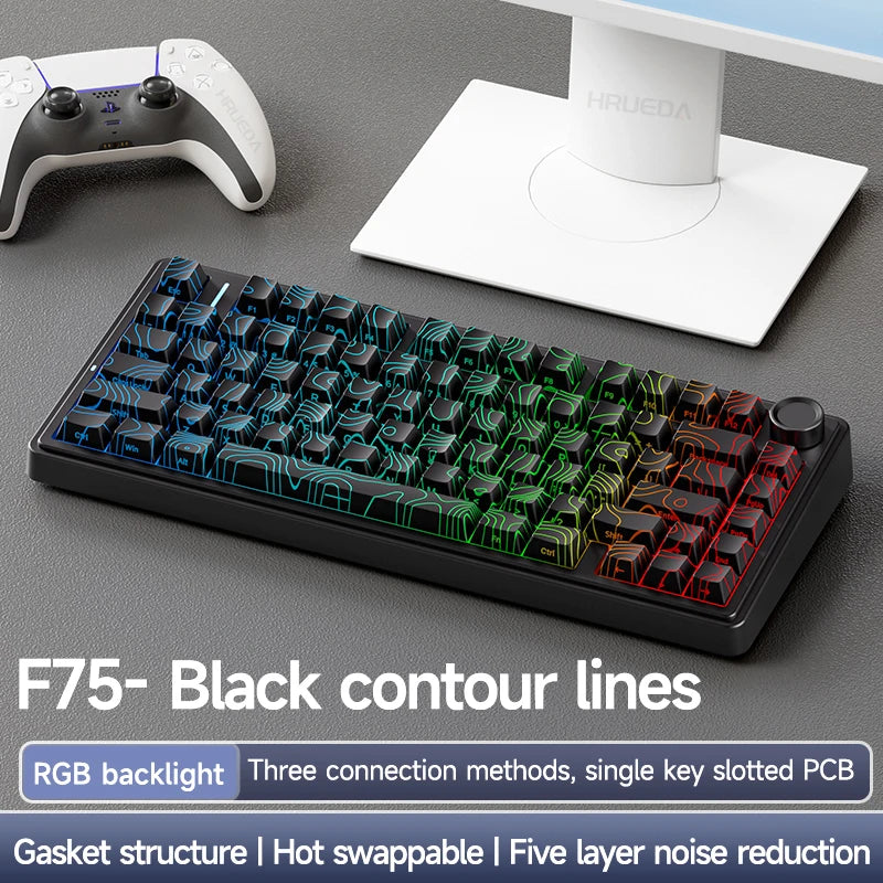 AULA F75 Mekanik Oyun Klavyesi – RGB, 75%, Tri-Mode (2.4G/Bluetooth/Kablo), Gasket Yapı, Gradient Tasarım