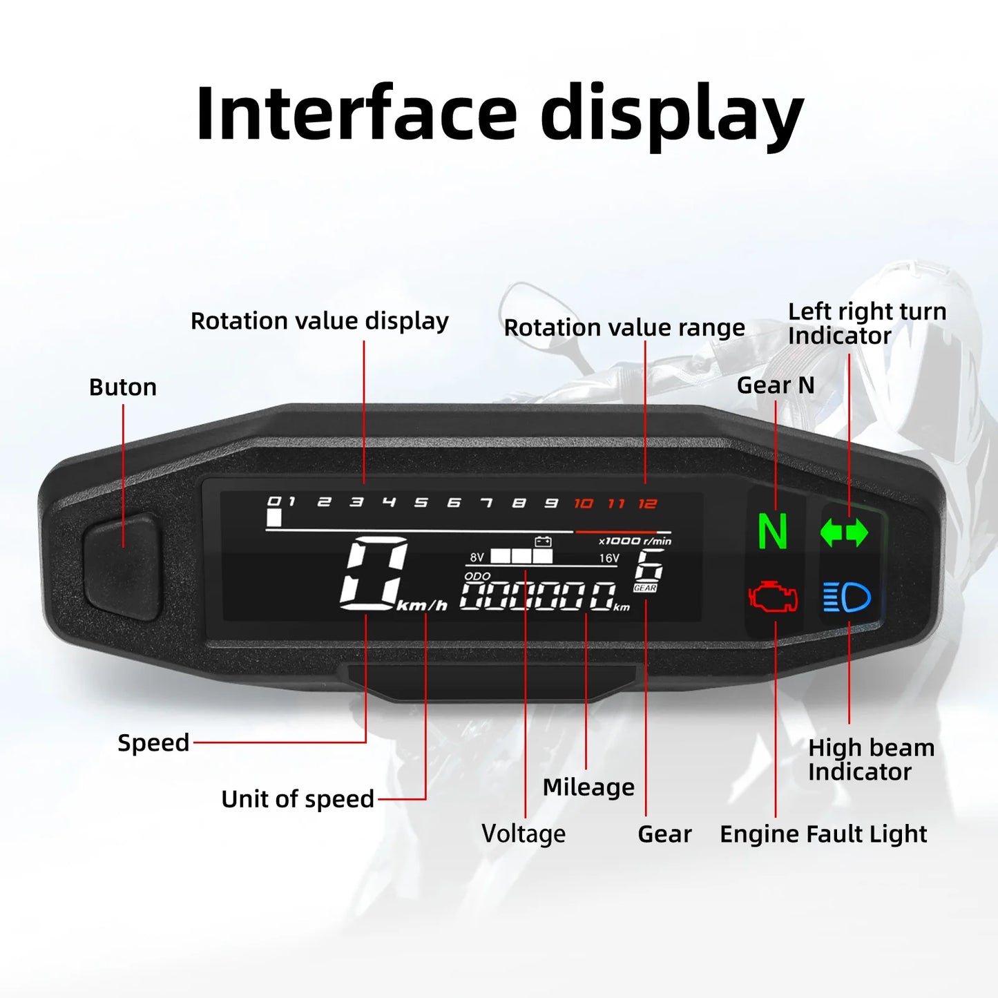 *l Motorcycle Speedometer for KTM EXC 250 RUSI KR200 Digital Meter Electric Injection Carburetor RPM Odometer No Sensor