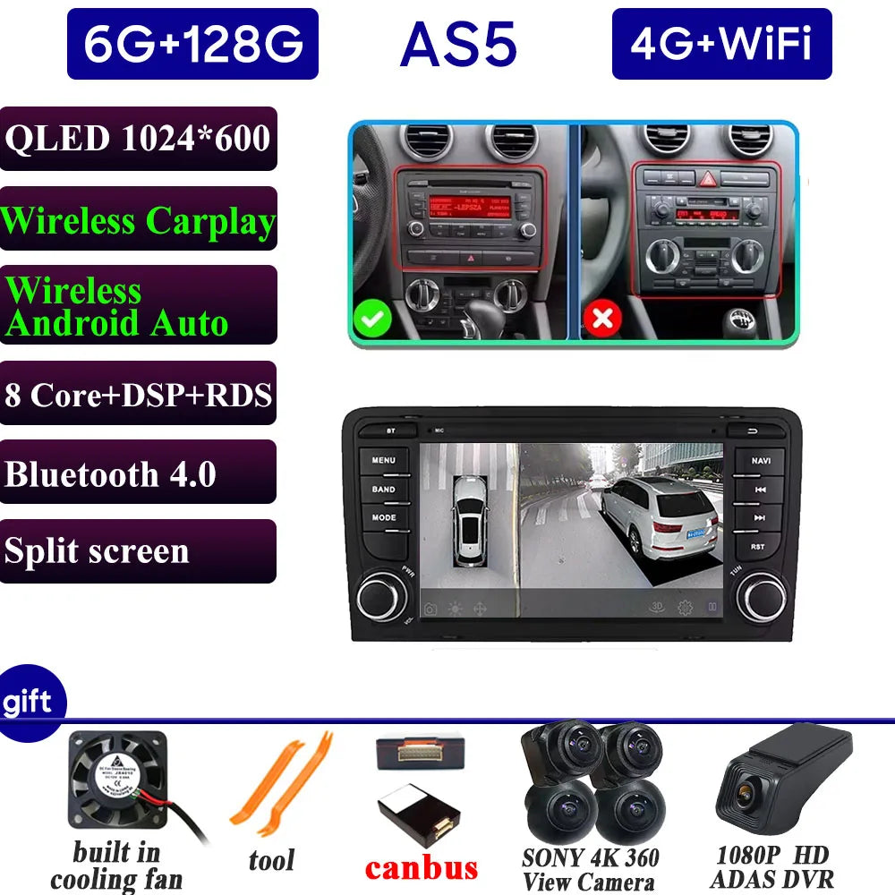 Car Radio Carplay For Audi A3 8P 2003-2012 RS3 Sportback 2011-2012 S3 8P 2006-2012 Navigation GPS Android Auto No 2din Video DVD