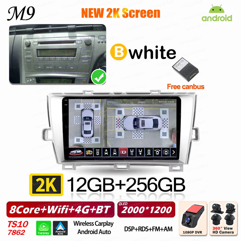 Android 16 For Toyota Prius 2009 2010 2011 2012 2013 2015 Car Radio XW30 Wireless Carplay Android Auto Car Multimedia Player 5G