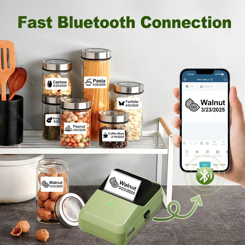 YINSITOM 20-50mm Mini Taşınabilir Termal Yazıcı - Bluetooth, Barkod, Çok Fonksiyonlu Etiket Makinesi, Android/iOS Uyumlu