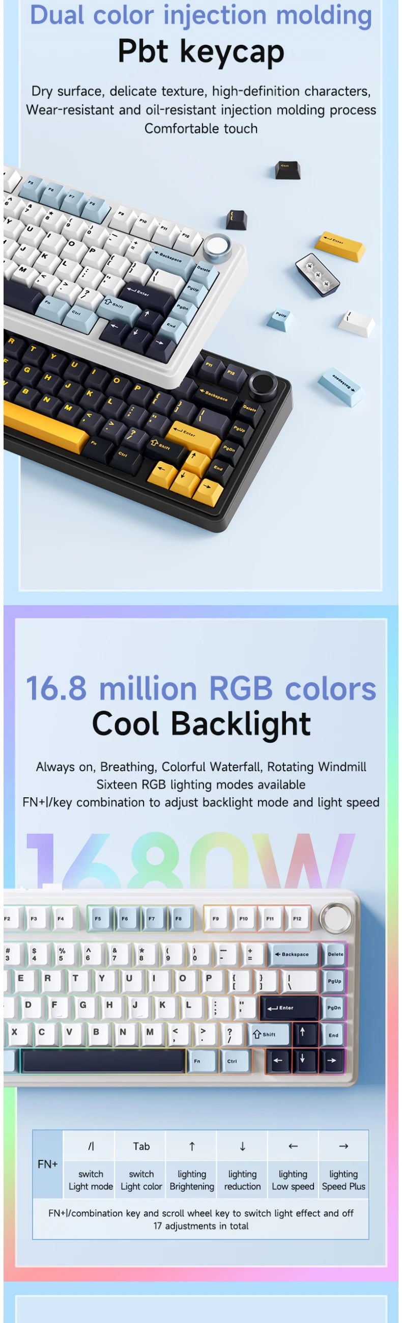 AULA F75 Mekanik Oyun Klavyesi – RGB, 75%, Tri-Mode (2.4G/Bluetooth/Kablo), Gasket Yapı, Gradient Tasarım