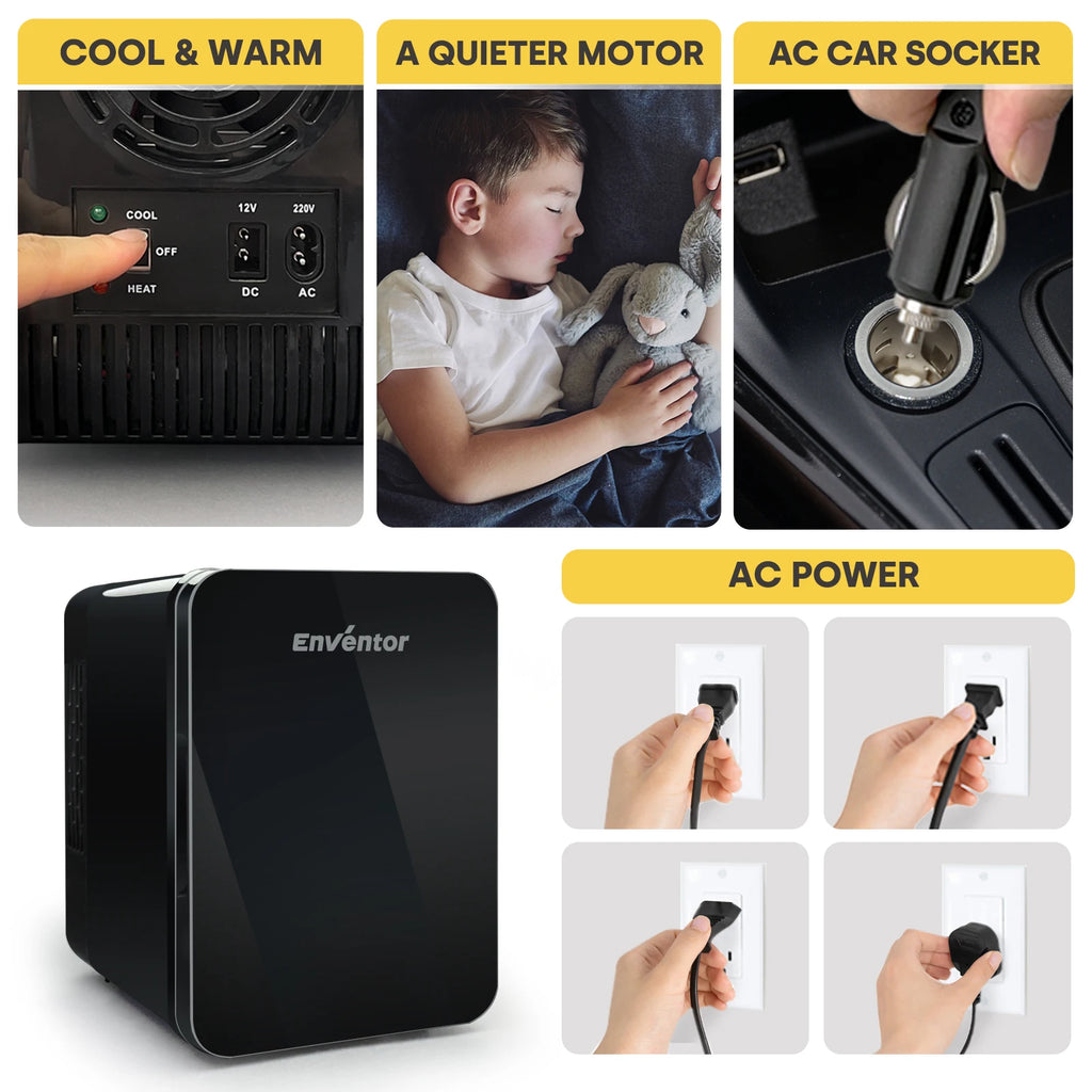 Enventor 4L Mini Buzdolabı - Taşınabilir, Araba/Kamp, Cilt Bakımı, Soğutucu ve Isıtıcı, Yaz Seyahati