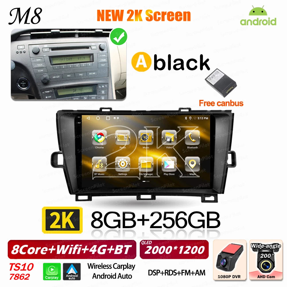 Android 16 For Toyota Prius 2009 2010 2011 2012 2013 2015 Car Radio XW30 Wireless Carplay Android Auto Car Multimedia Player 5G
