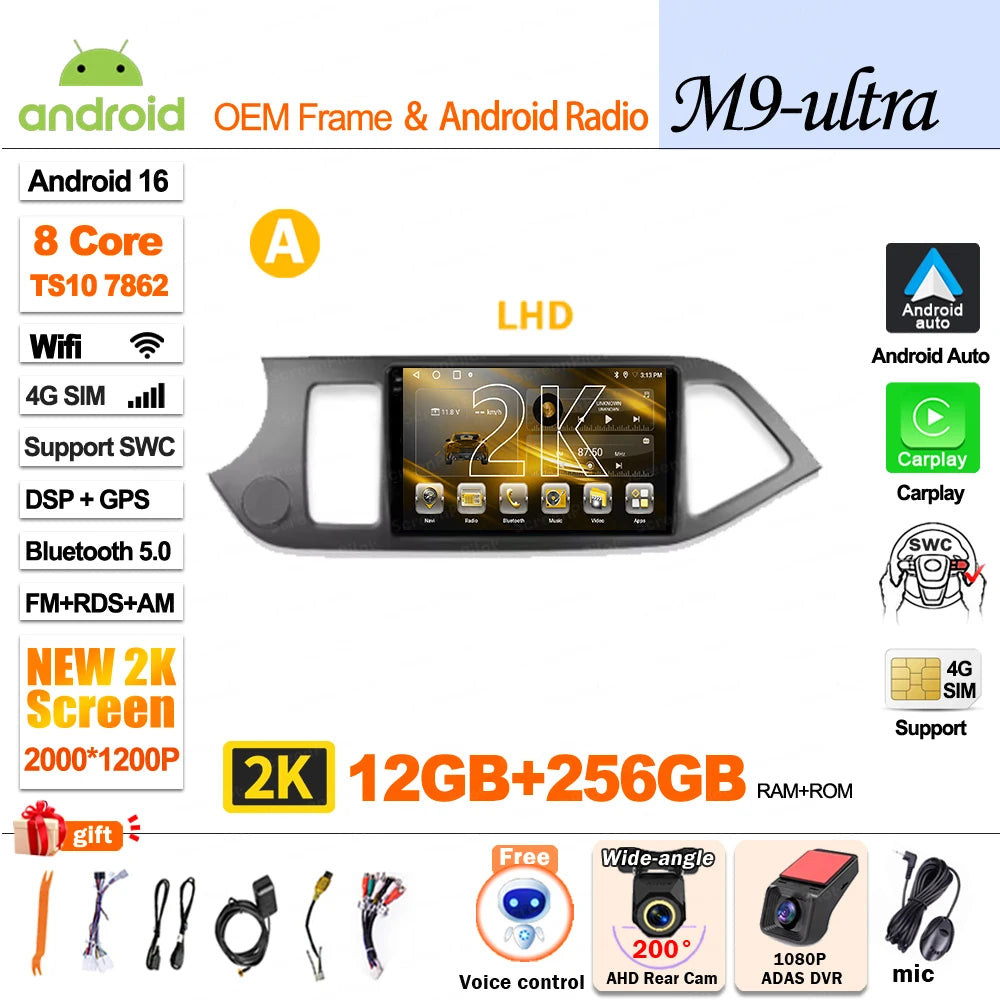 For KIA PICANTO Morning 2 2011 2012 - 2015 2016 Android 16 Car Radio Multimedia Video WIFI Player GPS Wireless Auto RSD DSP
