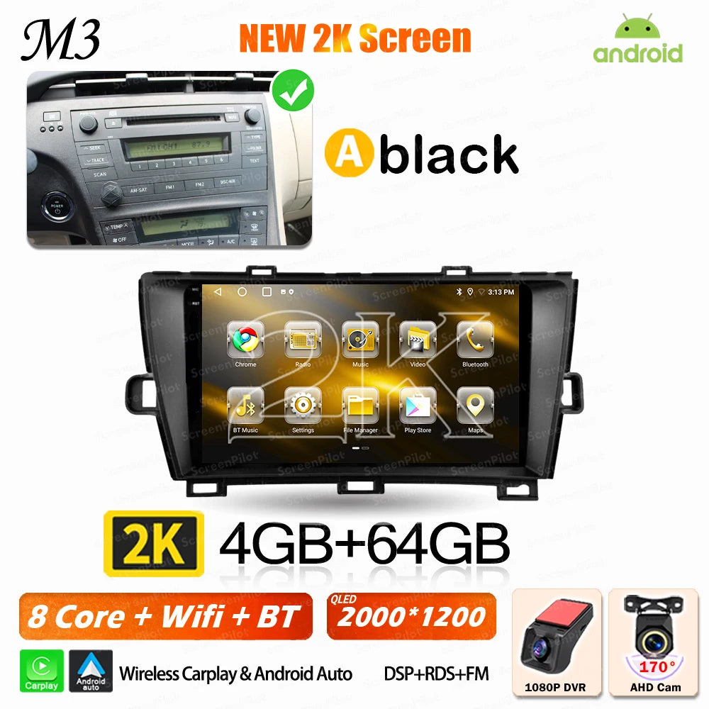 Android 16 For Toyota Prius 2009 2010 2011 2012 2013 2015 Car Radio XW30 Wireless Carplay Android Auto Car Multimedia Player 5G