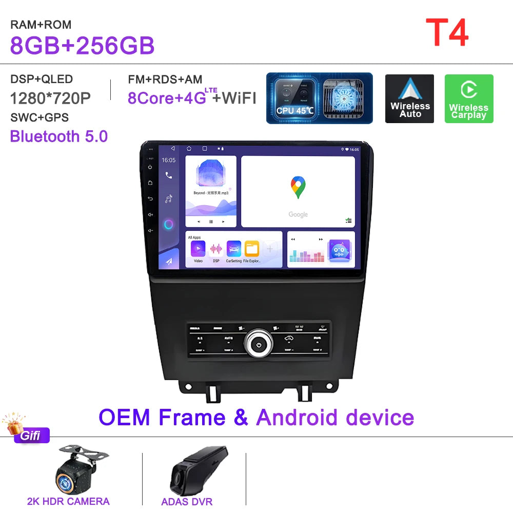 Car GPS Android 16 Auto Radio For Ford Mustang V S-197 2009 2010 2011 2012 - 2014  Stereo Head Unit No 2din DVD QLED Screen Dash