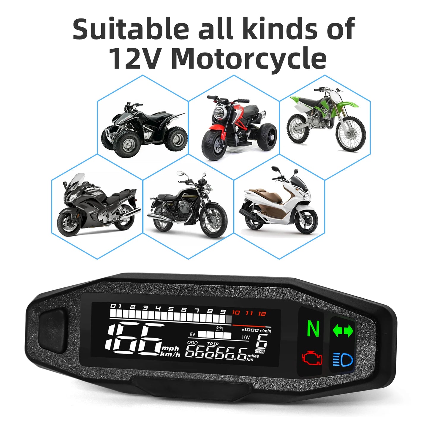 *l Motorcycle Speedometer for KTM EXC 250 RUSI KR200 Digital Meter Electric Injection Carburetor RPM Odometer No Sensor