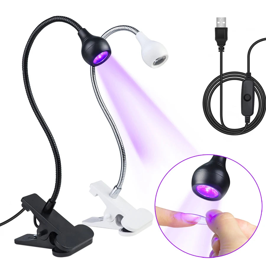 5W UV Jel Tırnak Kür Lambası – Klipsli LED UV Işık, Esnek Tüp, USB Jel Oje Kurutucu