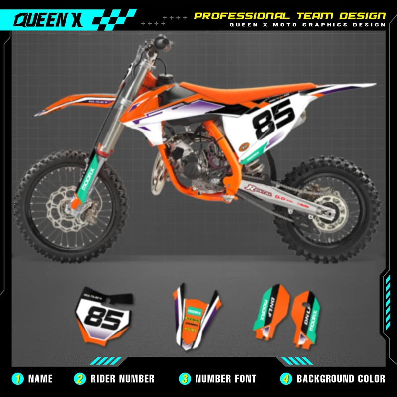 Queen X MOTOR For KTM SX85 SX 85 2018 2019 2020 2021 2022 2023 2024 Custom Motorcross Graphics Background Decal Stickers Kit
