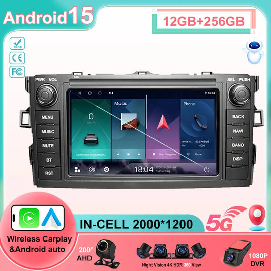 Android 15 Carplay For Toyota Auris Corolla 2006-2012 Car Radio multimedia Player GPS WIFI android Auto Head Unit 2din 5G
