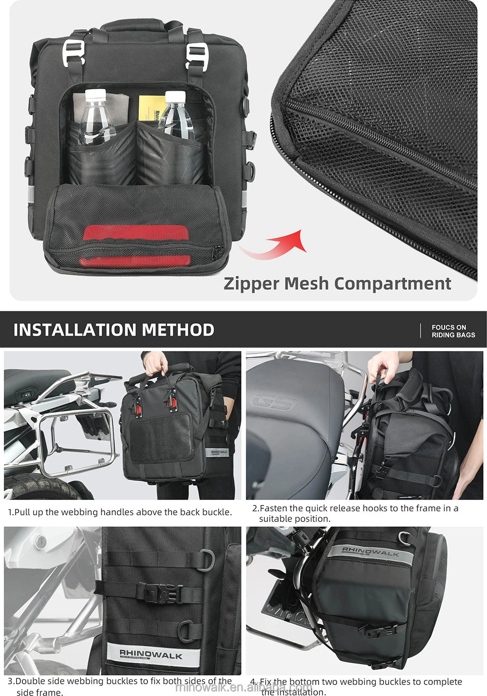 Rhinowalk Motorcycle Side Bag, 25l Motorbike Seat Saddle Tail Bag ADV Motorcycle Rear Rack Travel Luggages - 1 Piece