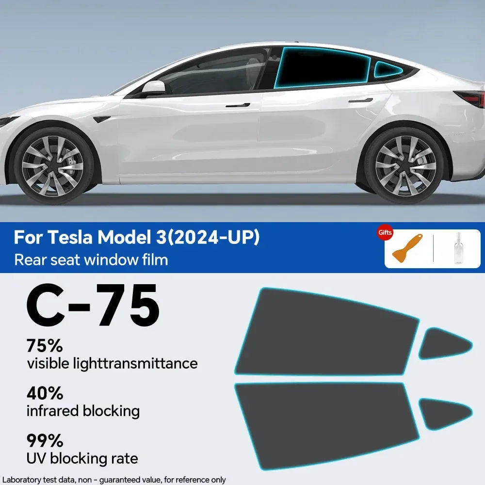 For Tesla Model 3 UP Pre-cut Window Privacy Tint Film One Way Solar UV Protector Heat Rejection Car Glass Sticker Summer