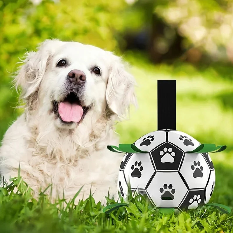 Interactive Dog Toys for Tug of War Dog Soccer Ball with Straps for Indoor Outdoor Dog Tug Toy Sturdy Ball Fetch Toy