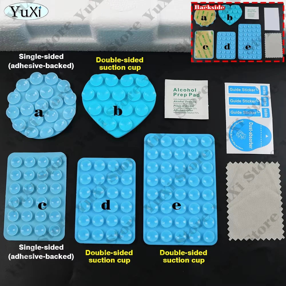 YuXi 5in1 Silikon Vantuz Seti – Tek & Çift Taraflı, Telefon Tutucu, Duvar & Masa Sabitleme