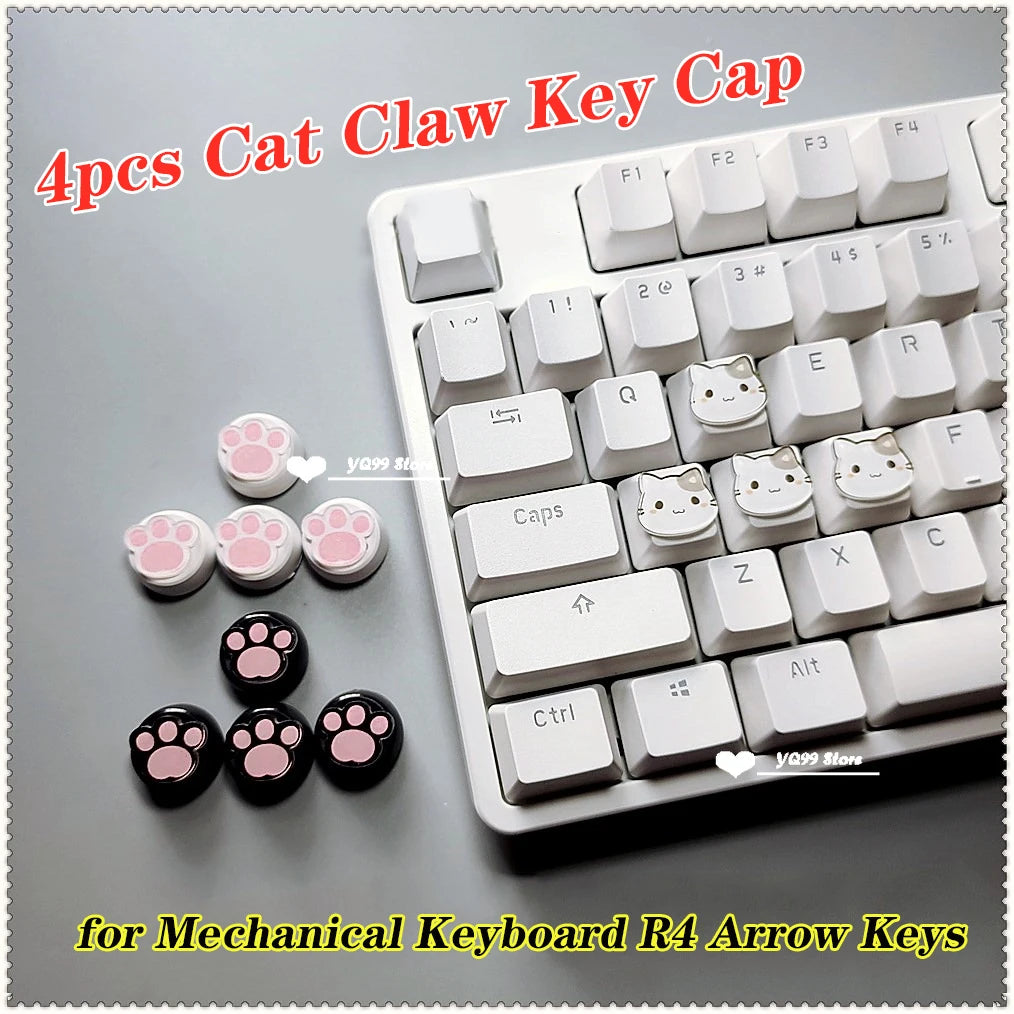 4'lü Sevimli Kedi Pençesi Klavye Tuş Kapağı Seti – Mekanik Klavye R4 Ok Tuşları İçin Pembe DIY Keycap