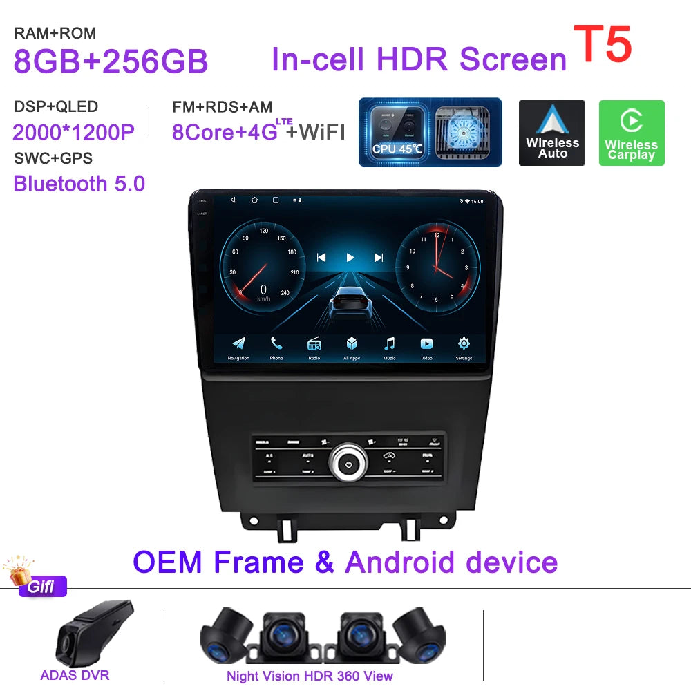Car GPS Android 16 Auto Radio For Ford Mustang V S-197 2009 2010 2011 2012 - 2014  Stereo Head Unit No 2din DVD QLED Screen Dash